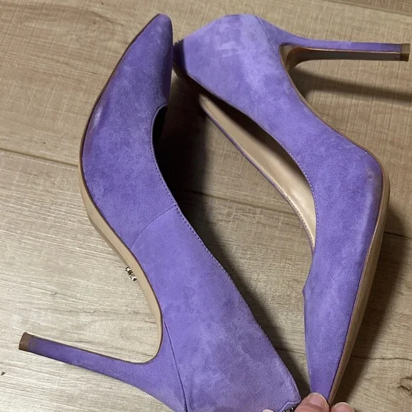 Sam Edelman Lavender Suede Pointed-Toe Stiletto Pumps - Picture 9 of 16